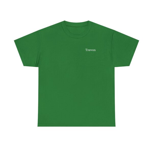 Official Lincs© Employee Heavy Cotton T-Shirt featuring Trevon in small white letters on the left chest. The green short-sleeve shirt is displayed flat on a white background.