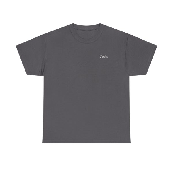 An Official Lincs© Employee Heavy Cotton T-Shirt featuring Josh in small white letters on the left chest, in plain dark gray.