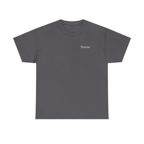 The Official Lincs© Employee Heavy Cotton T-Shirt features Trevon in small white print on the left chest of a plain dark gray shirt.